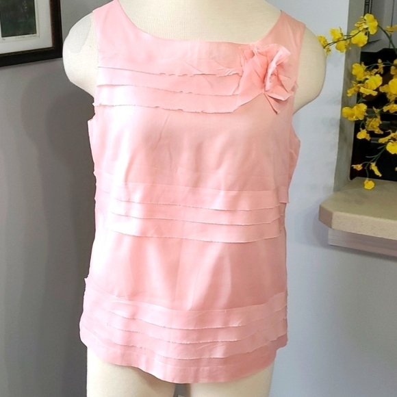 TALBOTS, tank top style lightweight pink top. Flower and layer look. Size 10P. - Picture 1 of 11